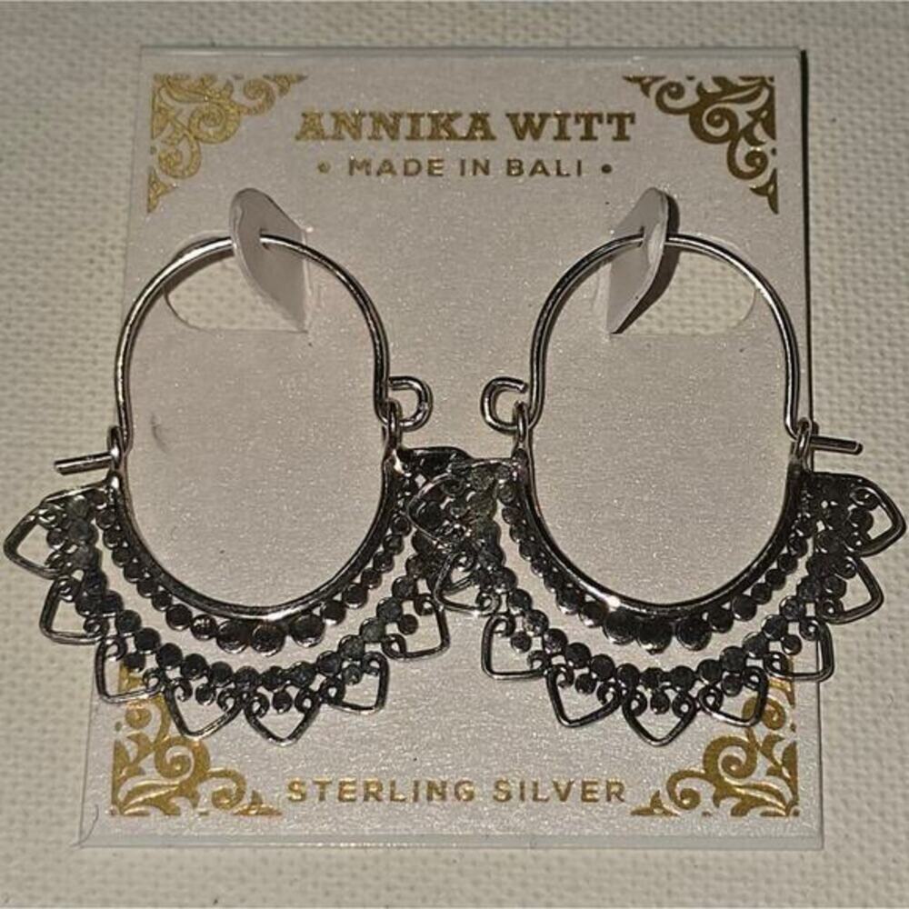 Annika Witt Sterling Silver Filigree‎ Bali Hoop Earrings New!
